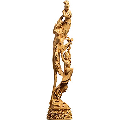 Yzdsbd Statues Figurines Sculptures Rebound Lute Dunhuang Flying Fairy Boxwood Creative Wood Crafts Chinese Style Living Room Decoration Wood Carving Ornaments #TOP2