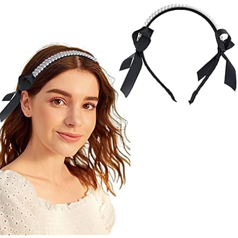 Zoestar Pearl Headband Black Vintage Hair Bands Bow Knot Hair Hoop Party Hair Accessories for Women and Girls,1 Pcs Cover