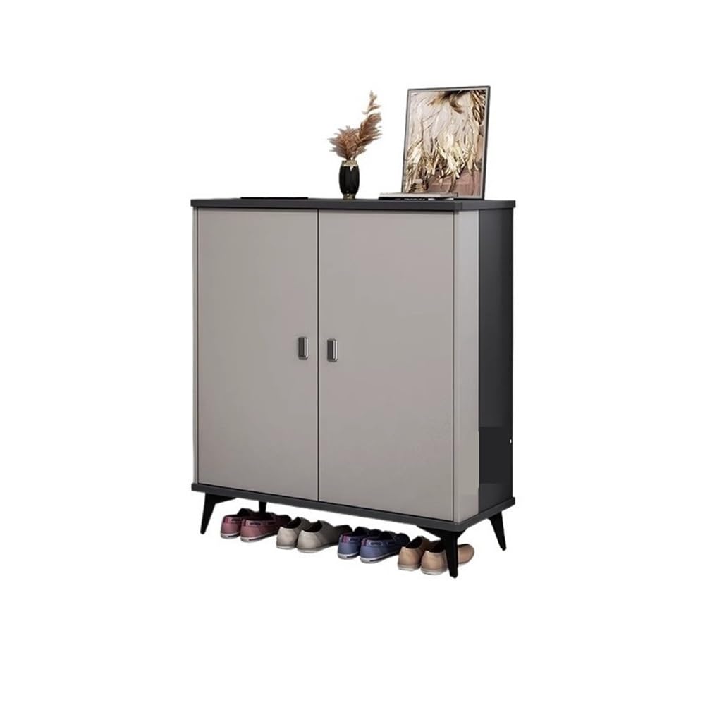 Portascarpe Scarpiera Indipendente for Ingresso Nascosto Stretto for Tacchi Scarpiera in Rattan con 2 cassetti Pieghevoli, Bianco + Grigio Scaffale