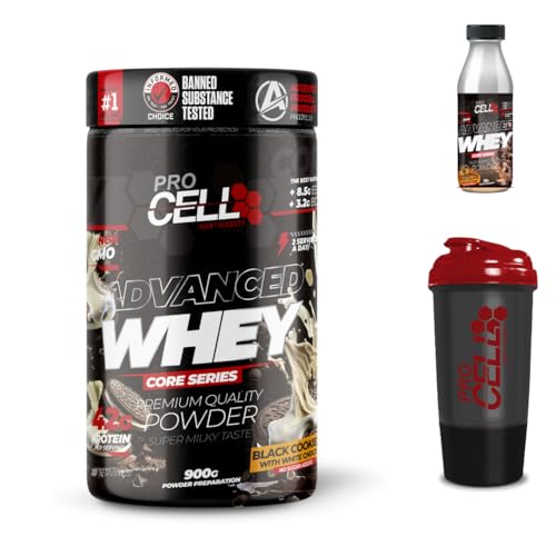 PACK Procell Proteinas Whey Advanced 900gr (Black Cookies With White Choco) + Batido Monodosis + Shaker 'REGALO' Proteina Whey concentrada Gana masa muscular, proteina en polvo Batidos de Proteina
