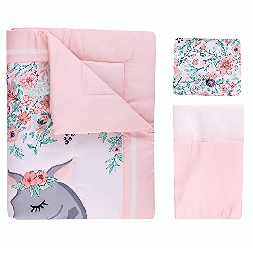 Baevellery Crib Bedding Set For Girls 3Piece Soft Floral Crib Set For Baby Girl Bedding Crib Set Cunas Para Bebes Standard Size Pink White - Fitted Sheet Crib Comforter Crib Skirt (Pink Giraffe) #TOP7