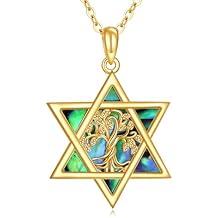 KECHO 14K Solid Gold Star of David Necklace Star of David Tree of life Pendant Jewelry Gifts for Women