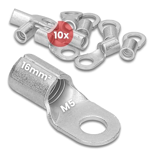 Kalitec Q16-5 - Terminales de cable de compresión (10 unidades, 16 mm², M5, sin aislamiento, para conductores múltiples, finos y finos, terminales de cable de 16 mm², según DIN 46234)