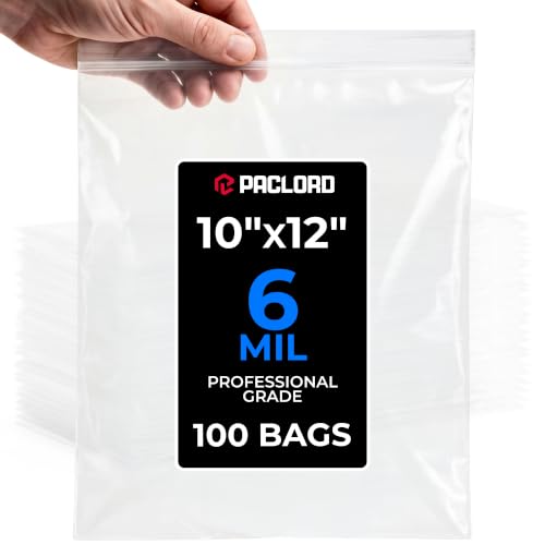 10" x 12" Medium Reclosable Plastic Zip Bags, 100 Count