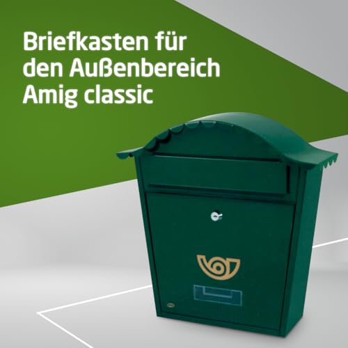 Amig 7465 - Außenbriefkasten Modell 1, aus Stahl, Farbe Grün, Maße 37 x 32 x 10,5 cm (DIN-A4-Papierformat)