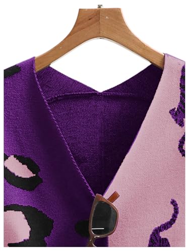 Image of WDIRARA Women's Leopard Tiger Print Cardigan V Neck Long Sleeve Color Block Button Down Sweater Outwear