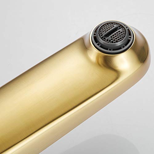 Miniatura 7 de Grifo Monomando Para Lavabo Cuerpo Alto Con Moderno Acabado Dorado Cepillado, Grifo Para Lavabo De Baño De Agua Fría Y Caliente, Beelee Bl6697bgh