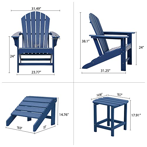 Wenhaus 5-Piece Adirondack Chair With Ottoman And Side Table Set, Weather Resistant Adirondack Chairs Footrests And End Table, Outdoor Adirondack Chairs For Patio, Deck, Lawn, Navy Blue #TOP3