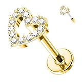 FLOGWE 16G G23 Titanium Threadless Push in Labret Monroe Studs Heart Lip Rings Nose Stud Hypoallergenic Cartilage Stud Earrings for Sensitive Ear Flat Back Stud Helix Tragus Conch Piercing Jewelry