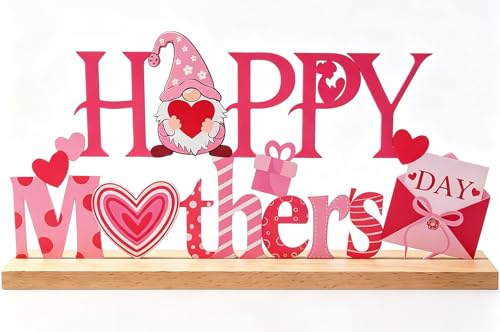 Happy Mothers Day Metal Table Sign with Wooden Base, Mother's Day Tabletop Decor for Home Shelf Mantel Desk, Mothers Day Gifts for Mom from Daughter Son, Mother's Day Indoor Party Centerpiece Decoration (Happy Mothers Day Sign)