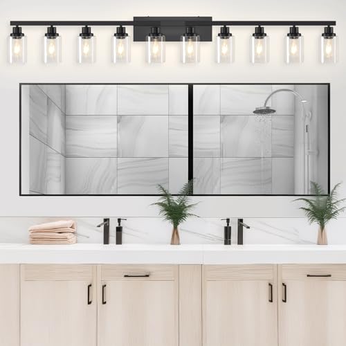 Image of 10 Light Bathroom Vanity Lights Over Mirror, 65.4inch Black Vanity Lights Fixtures Matte Black Modern Vanity Lights Black Bathroom Wall Lighting for Mirror Bedroom,Living Room