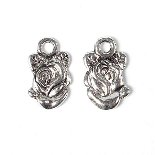 PEPPERLONELY 20pc Antique Silver Alloy Rose Flower Charm Pendants, Two