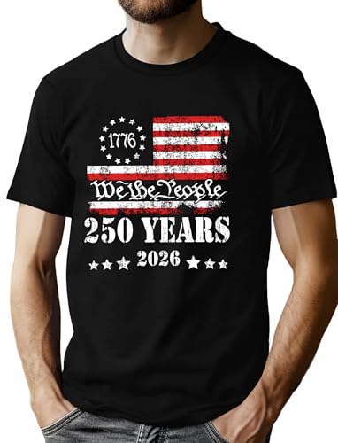 250th Anniversary USA Shirts Men American Flag T Shirt 4th of July Patriotic Shirt 250 Years Birthday Tees Tops(Black1,XL)