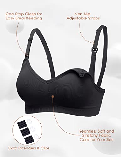 Hofish Women's Maternity Nursing Bra Wirefree Push Up Bras 3Pack Black S #TOP1