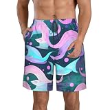 SSGVLPTO Pantalones cortos de secado rápido con estampado de sirena, color rosa pastel, para playa, para correr, para hombre, Blanco, Medium