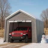 6X8 Ft Heavy-Duty Portable Outdoor Storage Shed with Roll-Up Door & Vent, 240g Waterproof PE Tarp & UV Protection, Carport Storage Shelter for Motorcycles, Firewood, Garden Tools - Gray