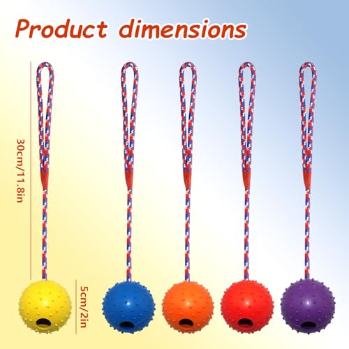 Zyluniy 5 Stück Wurfball Hund Hundespielzeug, ø 5 X 30cm Hundeball mit Schnur, Naturkautschuk Ball für Hunde, wurfspielzeug Hund für Große & Kleine Hunde Werfen