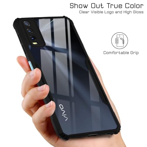 Image of Jkobi Hybrid Back Case Cover for Vivo Y20 | Y20i (Shockproof with Polycarbonate Clear Panel | Professional Black)
