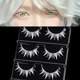 outopen 3 Pairs White Manga Lashes Halloween White Eyelashes Japanese Anime Cosplay False Eyelashes Cosplay Makeup Spiky Manga Look Masquerade Party Eyelashes