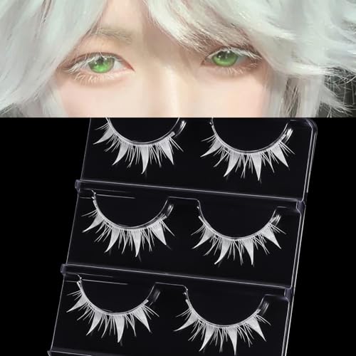 outopen 3 Pairs White Manga Lashes Halloween White Eyelashes Japanese Anime Cosplay False Eyelashes Cosplay Makeup Spiky Manga Look Masquerade Party Eyelashes