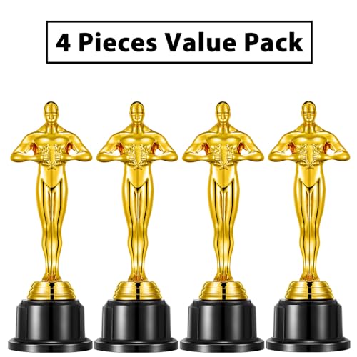 10\'\' Gold Award Trophy,4 Pack Gold Award Statues,Oscar Style Trophy for Academy Award,Award Ceremony,Celebration,Party Decorations,Party Props and Appreciation Gift