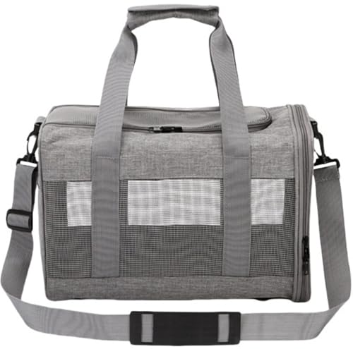 ペットキャリーケース コントラスト色 キャリーバッグ 3面メッシュ 猫 犬 ショルダーバッグ ソフトクレート バッグ 通院用 ジッパー 通気性 旅行 ポータブル 散歩出かけ 防災 折り畳み 軽量 マット付き (グレー, 38x25x26cm)