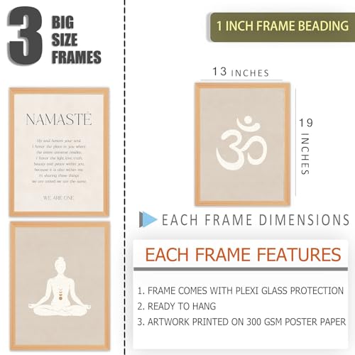 Image of Gamya Spiritual Big Aesthetic Framed Meditation Affirmation Motivational Posters For Living Room, Bedroom Office Wall Decor, Dopamine art /Girls Boys Gift Item (13x19 Inches) (Meditation Trio (A))