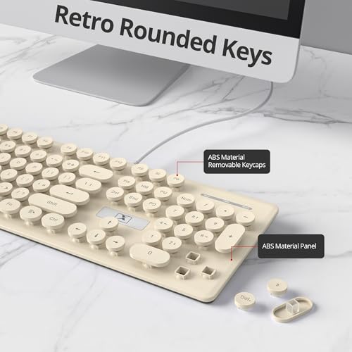 surmen Cute Quiet Keyboard Wired Retro Typewriter, Full Size Soft Keyboards with Number Pad, Round Keys, Backlit USB for Office, Desktop, Laptop (Beige) by surmen - Used condition - Image 5