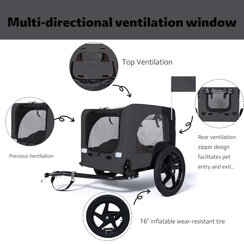 KEIKI Dog Bike Trailer with Built-in Leash, Pet Stroller Cart Bicycle Carrier, Easy Folding Cart Frame with Front Caster & 16" All-Terrain Wheels & Universal Hitch, Supports up to 66 lbs, Dark Gray by KEIKI - Used condition - Image 6