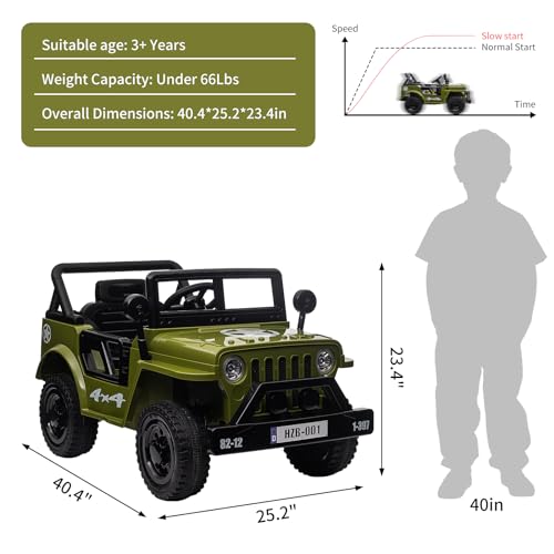 Ride On Truck Car 12V Kids Electric Vehicles,Electric Ride On Car Toys with Remote Control, Spring Suspension, Various Speeds, Led Lights, Music, and Safety Belt for Boys and Girls,Green