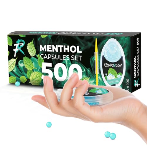 Flavouroom Capsules Menthol | Kit de 500 Pièces | Bille pour Cigarette | DIY Balles Filtre pour une Saveur Inoubliable | Incl. Boîte de Conserve pour Capsules...