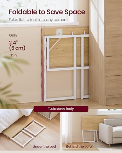 Image of VASAGLE Folding Desk, Foldable Computer Desk, One-Piece Desktop, Rounded Edges, Small Folding Craft Table for Bedroom, Balcony, Camping, Easy Assembly, 31.5 x 15.7 Inches, Straw Yellow ULWD151YD01