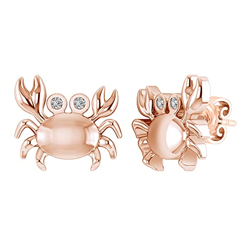 Pretty Jewels 1/20 Carat (Ctw) Round Cut White Diamond Minimalist Crab Stud Earrings In 10K Rose Gold Gift For Her Wedding Birthday (H-I Color, I1-I2 Clarity, 0.05 Cttw) #TOP1