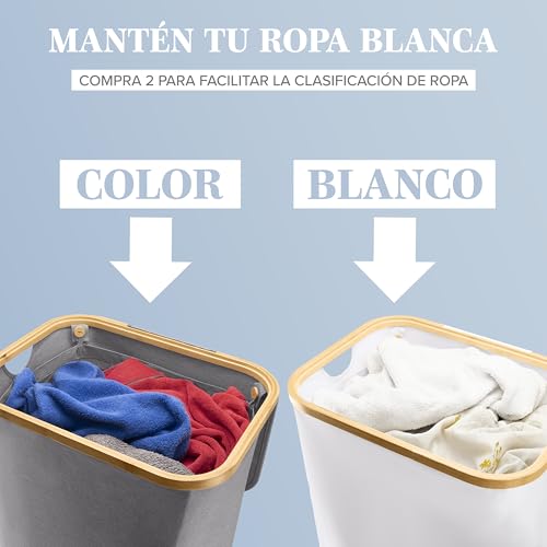 Miniatura 4 de Lonbet 100l Cesto Ropa Sucia Con Tapa Y Estructura De Bambú - Cubo Ropa Sucia Estético Con Bolsa Extraíble, Asas Cómodas Y Tela Transpirable Para Uso Diario Eficiente - Laundry Basket, Gris