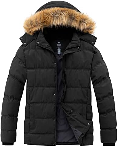 Wantdo Men's Big and Tall Winter Coats with Fur Hood Windproof Bubble Coat Black 3X-Large Tall