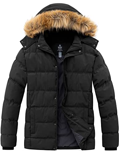 Wantdo Men's Big And Tall Winter Coats With Fur Hood Windproof Bubble Coat Black 3X-Large Tall #TOP11