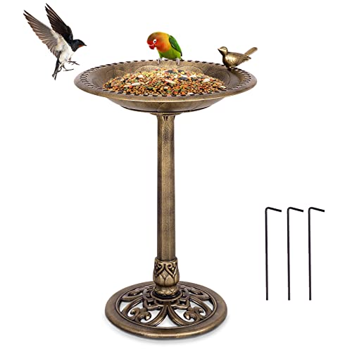 COSTWAY Mangeoire à Oiseaux sur Pied, Bain d'oiseaux avec Une Plateau Dia.50 cm, Abreuvoir Oiseaux Exterieur,Bassin pour Attire Plus d'oiseaux, Hauteur 72CM, Design Antique (Brun)