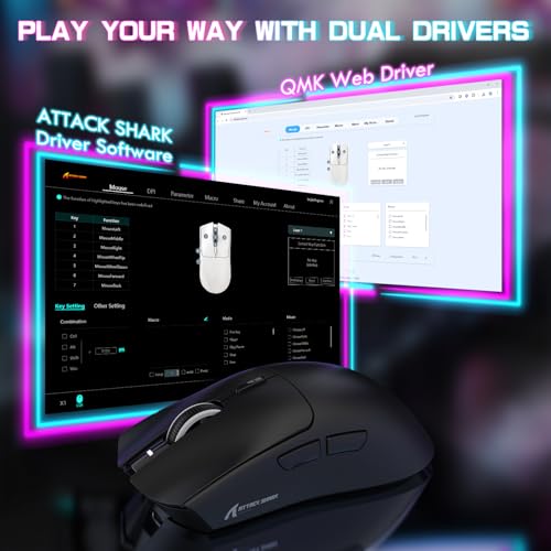 ATTACK SHARK X1 Mysz do Gier z Magnetyczną Stacją ładującą, Czujnik do Gier PixArt PAW3395PRO, 40000 DPI, BT/2.4G Bezprzewodowa/Przewodowa, 53g SUPERLIGHT Mouse, do komputerów PC/Xbox/PS/Mac - Czarny