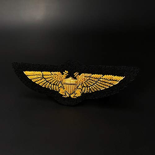 Navy NFO Wings of Gold, 100% Handmade Metal Thread Bullion Wire, Naval Flight Officer/Marine Aviation Insignia; for Blazer, Military Shadow Box, Patches, USN USMC Uniform Emblem, Farewell Plaque