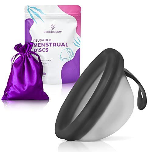 Ecoblossom Reusable Menstrual Disc - Menstrual Cup - Soft Period Disc for Women Designed with Flexible, Medical-Grade Silicone Period Cup (Black)