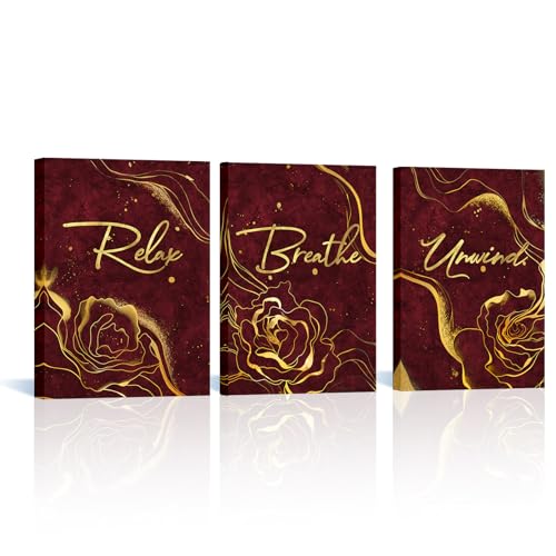 LoveHouse Relax Unwind Breathe Bathroom Decor Wall Art Red and