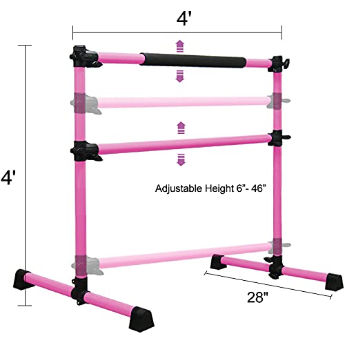 Wesky Double Ballet Barre Portable 4FT Adjustable Freestanding Ballet Barre Fitness Stretching Dancing Bar for Home Studio Adult and Kids (Pink)