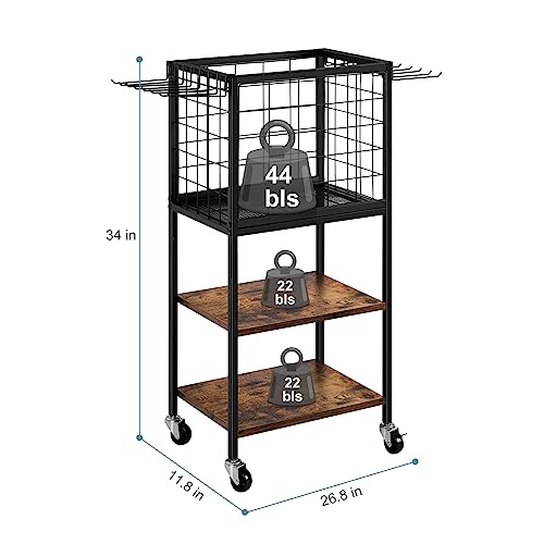 ETELI Weight Rack for Home Gym Dumbbells Yoga Mat Storage Rack Cart Small Metal Wood Home Gym Workout Equipment Storage with Hooks for Yoga Block Foam Rollers Resistance Bands - Thumbnail 6