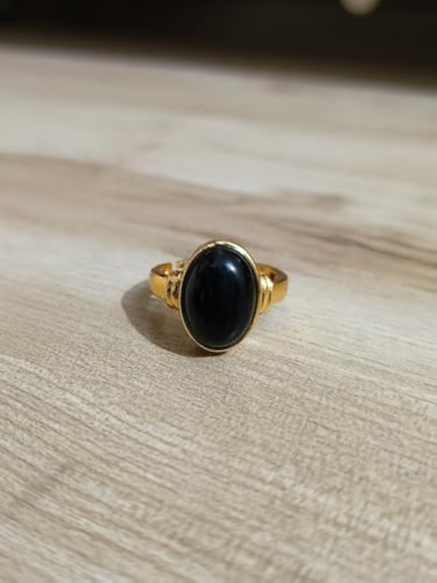 Black Hakik Stone Adjustable Ring, Classic Design