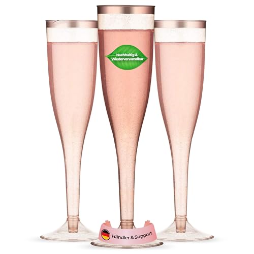TOROTON 30 Copas de Champán de Plástico, 162ml Desechable Reutilizables Copas de Flauta de Champán - Oro Rosa Bordeado