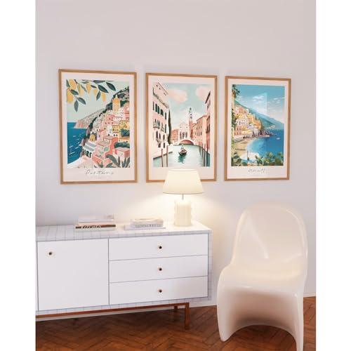Italy Amalfi Coast Wall Art Italian City Canvas Wall Decor Italy Travel Landscape Wall Art Posters Blue Venice Beach Painting Pictures Italian Modern Artwork for Home 12x16 Inch Unframed Set of 3 by Tanmart - Image 3