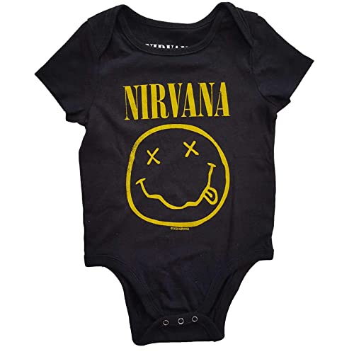Baby grow Nirvana en coton vêtement noir motif smiley jaune taille 0-3 mois