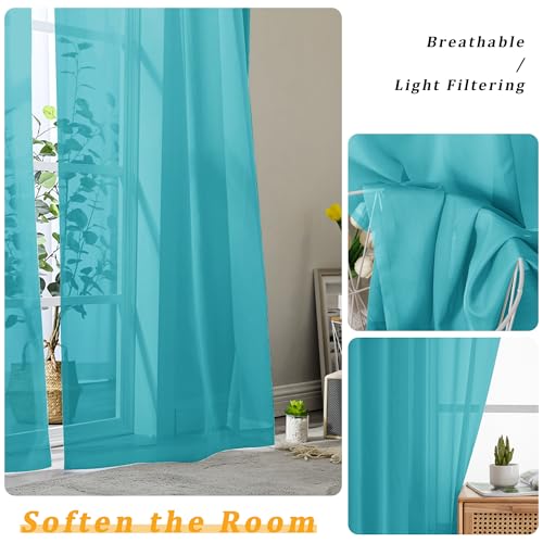 Gwine Turquoise Short Sheer Curtains 45 Inches Long 2 Panels for Bedroom by Gwine - Used condition - Image 3