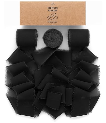Vitalizart Black Chiffon Ribbon 1.5'' x 21 Yd, Chiffon Silky Ribbons 3 Rolls 1.5'' x 7 Yd