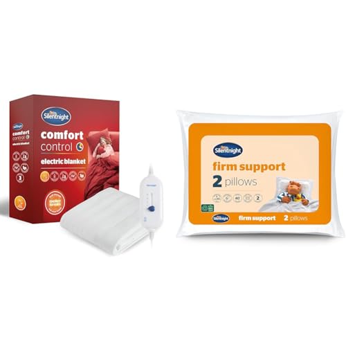 Silentnight Comfort Control Electric Blanket - Heated Underblanket with 3 Heat Settings & Firm Support Pillow Pack of 2 - Side Sleeper Pillows for Sleeping Neck Back Orthopaedic Pain